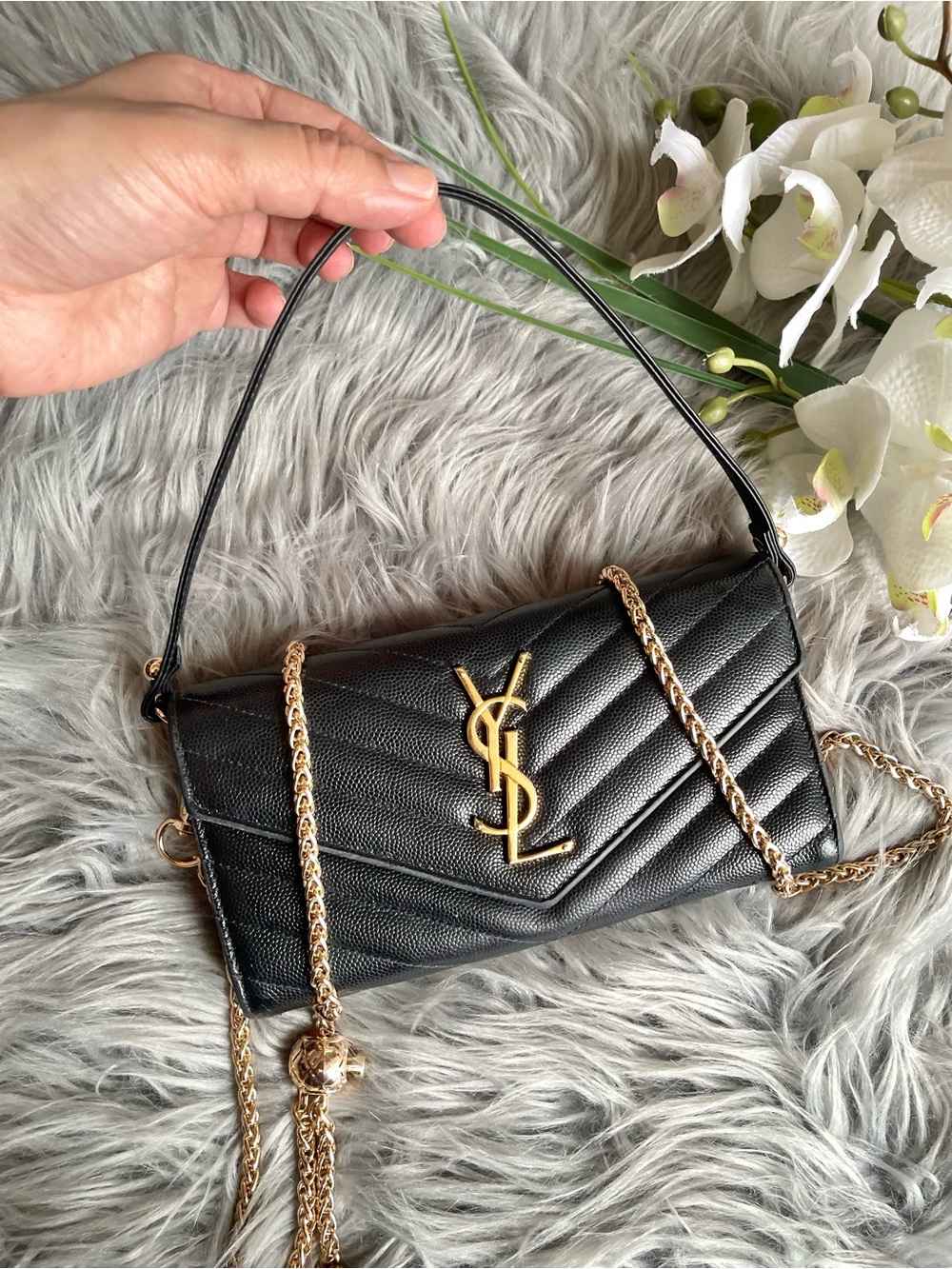 Authentic Yves SAint Laurent YSL women long bifold wallet (KLV05)